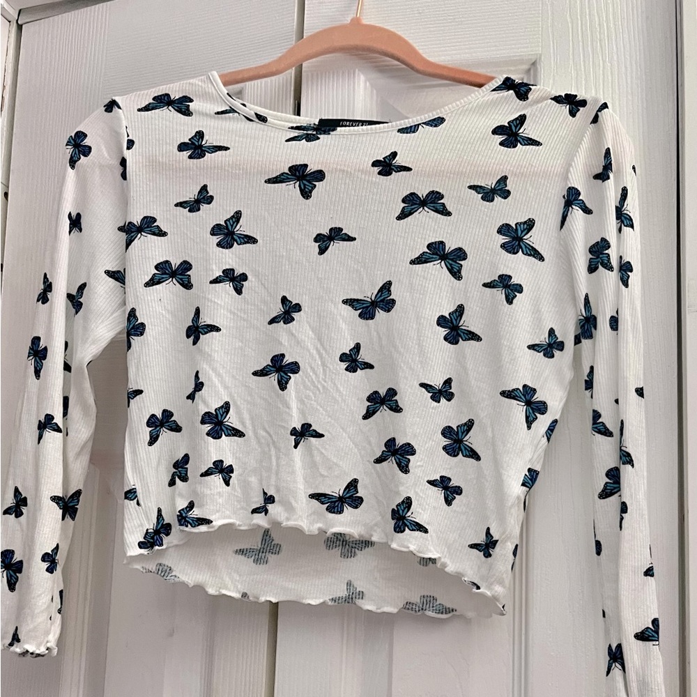 Butterfly Long Sleeve Crop Top